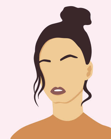 Portrait of a girl with gathered hair without eyes and nose.のイラスト素材