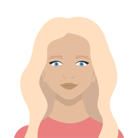 Vector portrait of a fictional pretty blonde with blue eyes with a smile on a full face on a white...