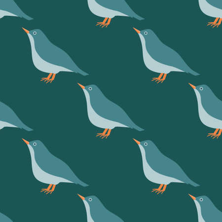 Vector seamless pattern of a bird on a dark background, simple beautiful background of repeating objects.のイラスト素材