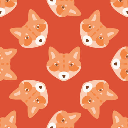 Vector seamless pattern of a Fox's face on a red background.のイラスト素材