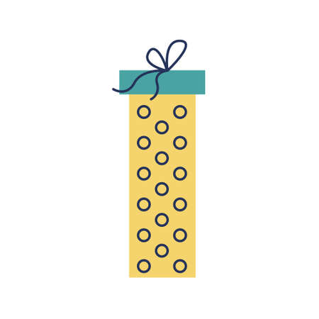 Gift long vertical yellow with turquoise cover in vector flat style with a bow on a white background.のイラスト素材