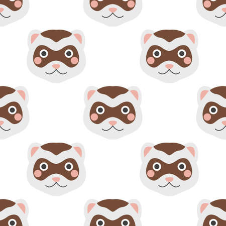 The face of a ferret. Vector seamless pattern on a white background, cute children's illustration.のイラスト素材