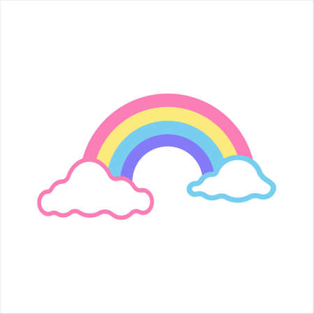 Colorful rainbow with clouds on a white background, vector flat illustration.のイラスト素材
