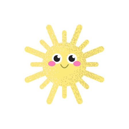 Smiling sun with rosy cheeks on a white background, children's decor.のイラスト素材