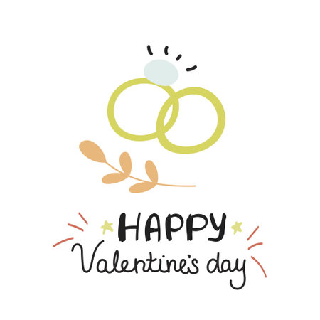 Wedding ring. Valentines day greeting card in Doodle style. Vector illustration on a white backgroundのイラスト素材