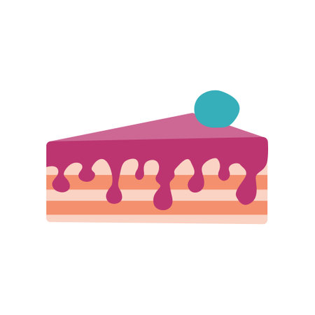 A piece of cake with dripping pink cream and a berry. Vector image on a white background.のイラスト素材