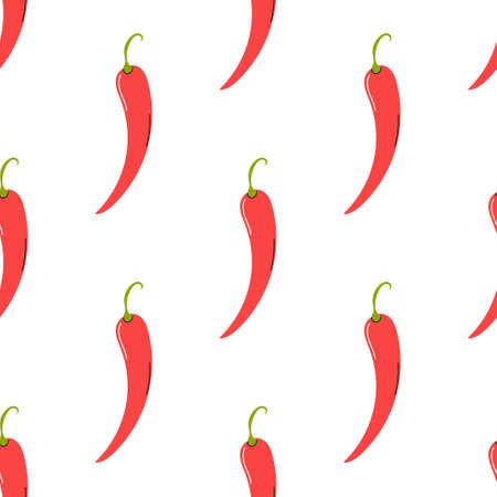 Red chili pepper on a white background. Vector seamless pattern.のイラスト素材