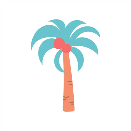 Palm tree with coconuts on a white background. Vector illustration in flat style, icon.のイラスト素材