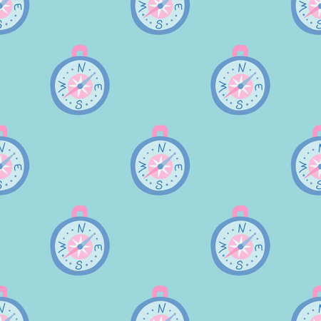 Compass on a green background, flat style. Vector seamless pattern.のイラスト素材