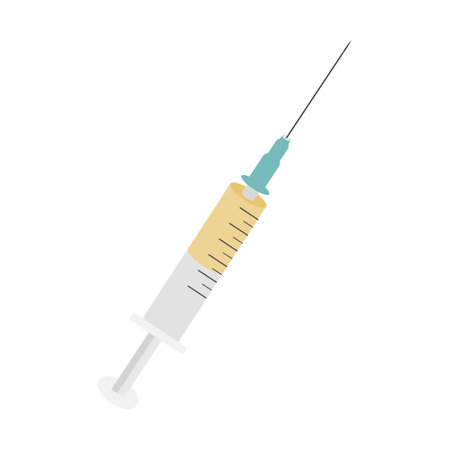 A syringe for injection with a vaccine on a white background. Vector illustration.のイラスト素材