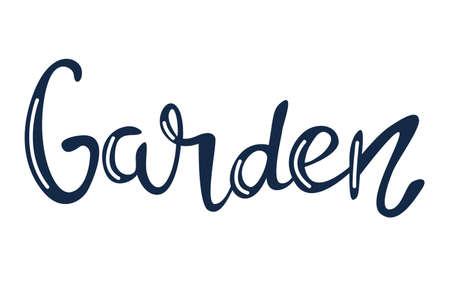 Garden, vector hand lettering in blue with white highlights on a white background.のイラスト素材