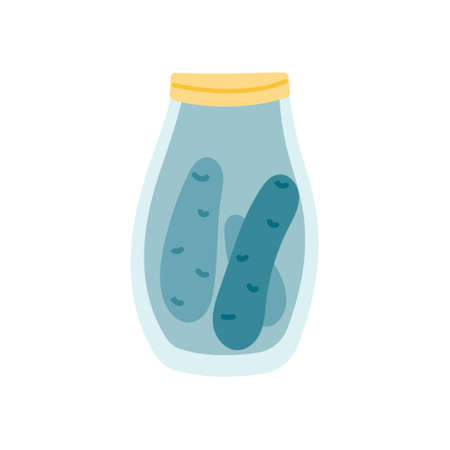 Jar of cucumbers, salted, pickled on a white background. Vector simple illustration in a flat style.のイラスト素材