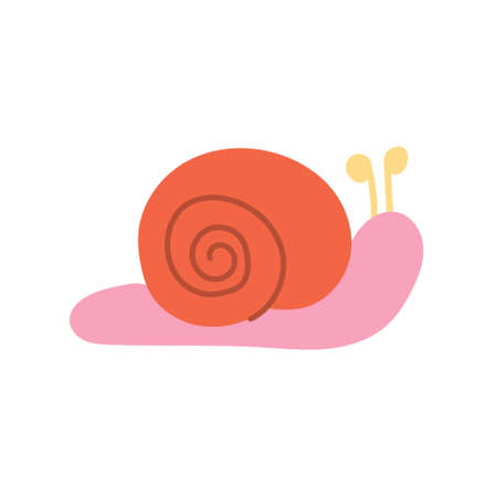 Cute snail on a white background. Vector illustration in a flat style, icon.のイラスト素材