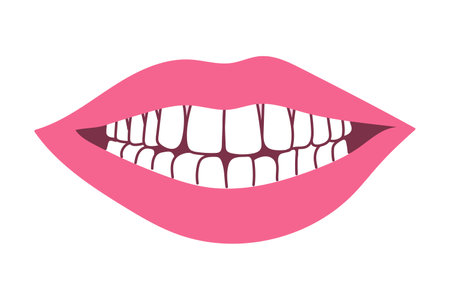A womans smile, bright lips, healthy white teeth. Vector image in a flat style on a white backgroundのイラスト素材