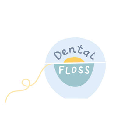 Dental floss in a round package drawn by hand on a white background. Vector image in a flat style, icon.のイラスト素材
