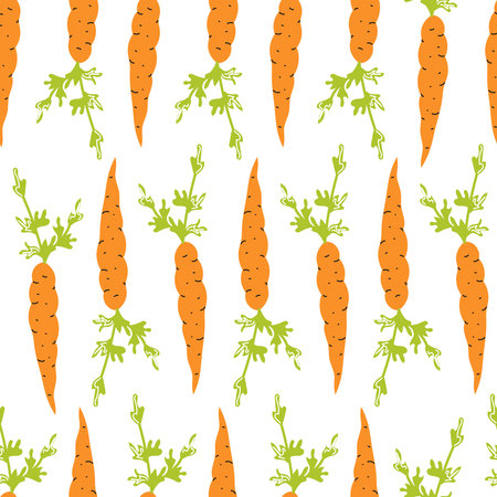 Carrot in a flat style on a white background. Vector seamless pattern