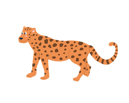 Cute funny jaguar on a white background. Vector image in cartoon flat style. Decor for childrens posters, postcards, clothing and interior decorationのイラスト素材