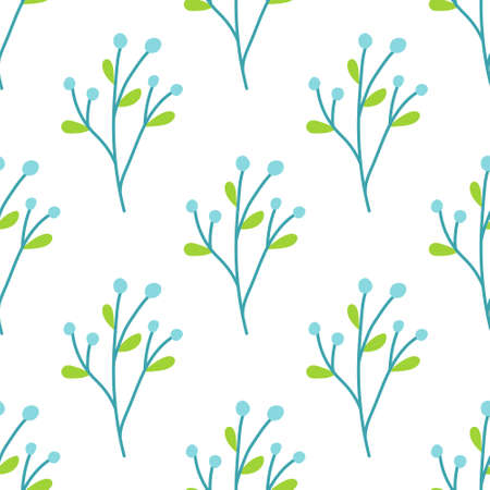 A plant with berries on a white background. Vector seamless pattern in flat style. Wallpaper, packaging paper and fabric design, printing.のイラスト素材