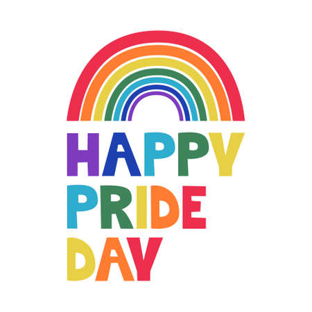 Pride Month in June. Colorful rainbow with an inscription. Vector image for posters, postcards.のイラスト素材