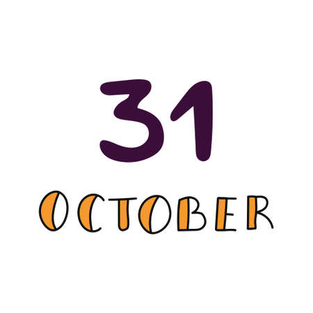 Hand lettering on October 31. Vector flat illustration on a white background. Decor for Halloween, posters, flyers and postcardsのイラスト素材