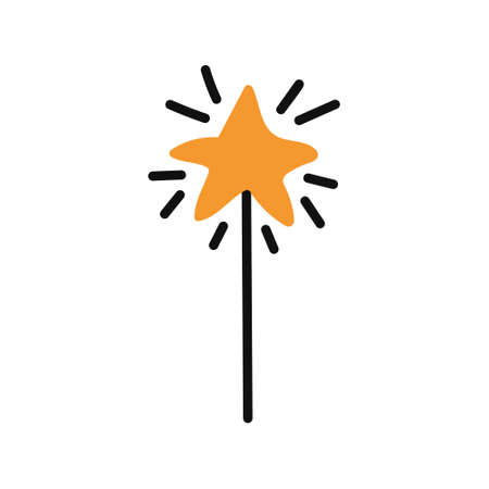 A magic wand in the shape of a star. Vector flat illustration on a white background. Halloween decor, posters, flyers and postcardsのイラスト素材