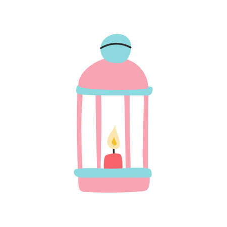 Lantern with a candle. Vector illustration in flat style on a white backgroundのイラスト素材