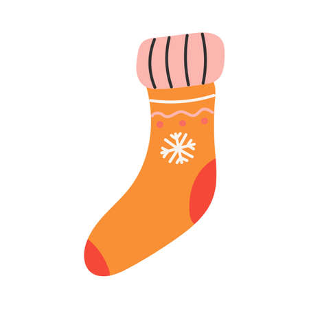 Warm orange sock with snowflake, vector flat illustrationのイラスト素材