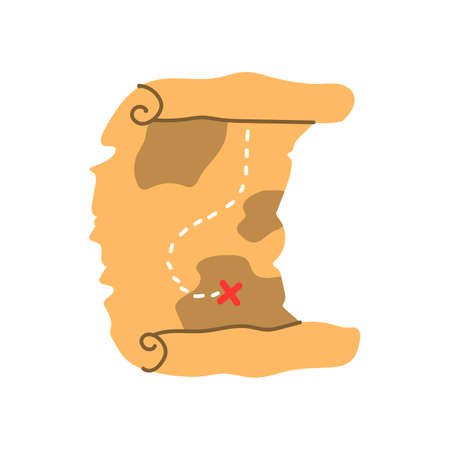 Pirate treasure map, vector illustration in flat cartoon style on white background.のイラスト素材