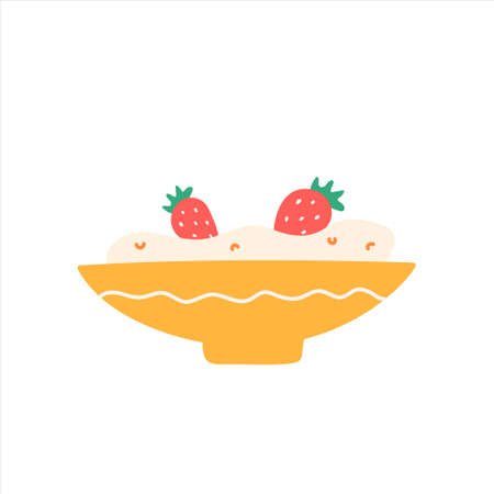 Plate of porridge with strawberries, vector illustration in flat styleのイラスト素材
