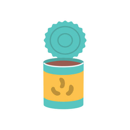 Tin can with beans, food for camping conditions, vector illustration in flat style.のイラスト素材
