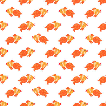 Goldfish, vector seamless pattern in flat styleのイラスト素材
