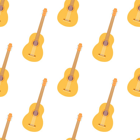 Guitar, vector seamless pattern in flat styleのイラスト素材