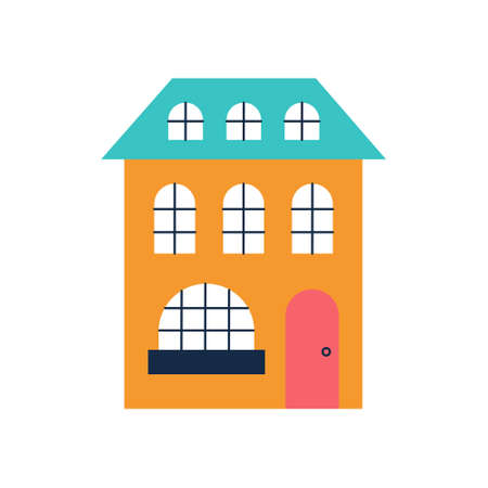 Cute orange house of three floors. Vector flat illustration.のイラスト素材