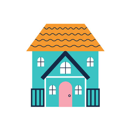 Cute blue house. Vector cartoon flat illustration.のイラスト素材