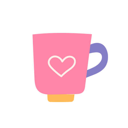 Mug with heart for Valentines Day, vector flat illustrationのイラスト素材