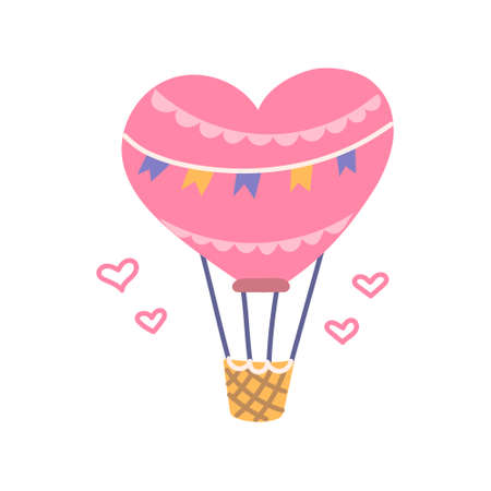 Heart shaped balloon, Valentines Day, vector flat illustrationのイラスト素材