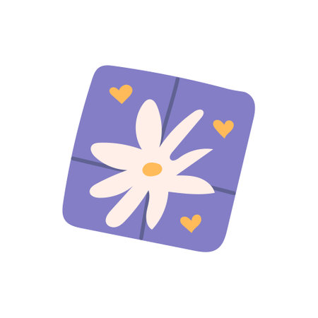 Gift in box for Valentines Day, vector flat illustrationのイラスト素材