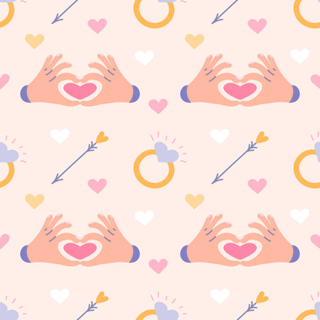 Valentines Day, vector seamless pattern with ring of arrows and heartsのイラスト素材