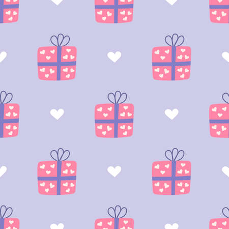 Valentines Day, gift in box with hearts, vector seamless patternのイラスト素材