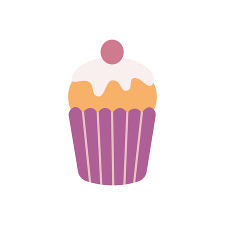 Cupcake with cherry, sweet muffin, vector flat illustration.