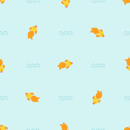 Goldfish in the sea, vector seamless pattern in flat style.のイラスト素材