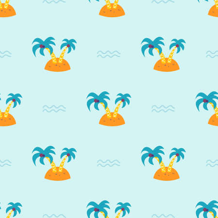 An island with palm trees in the sea, vector seamless pattern.のイラスト素材