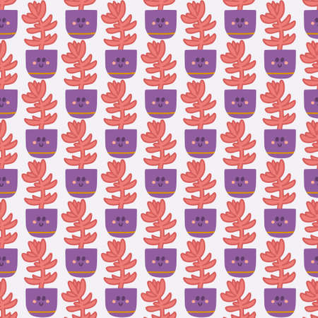 Hand drawn cute succulent house plants in pots, vector seamless pattern for fabric, wallpapers.のイラスト素材