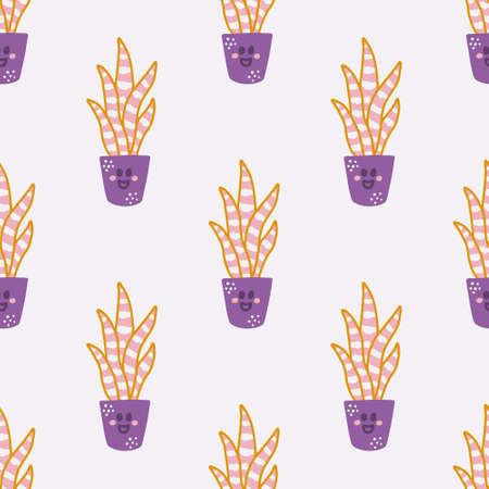 Hand drawn cute succulent house plants in pots, vector seamless pattern for fabric, wallpapers.のイラスト素材