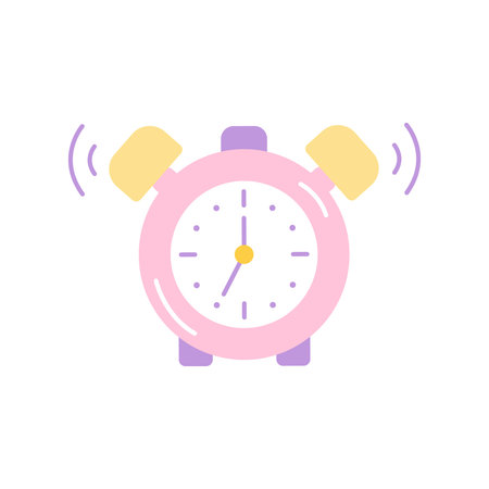 Ringing pink alarm clock, wake up to school, vector flat illustration on white background.のイラスト素材