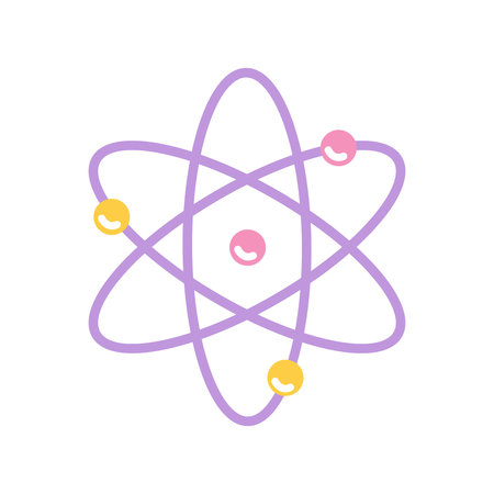 Atoms, school drawing, vector flat illustration on white background.