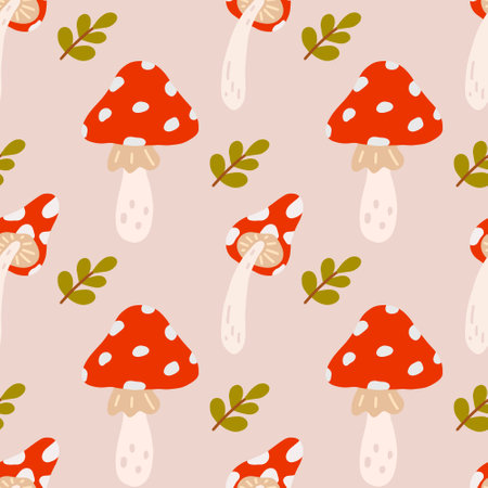 Toadstools in flat style, vector seamless patternのイラスト素材