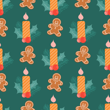 Christmas gingerbread with a candle, vector seamless pattern.