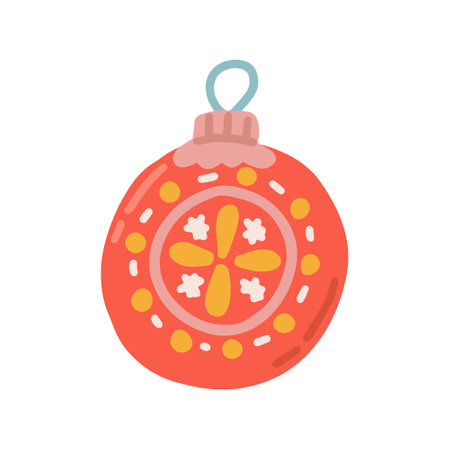 Christmas tree decoration in the form of toy ball, vector flat illustrationのイラスト素材
