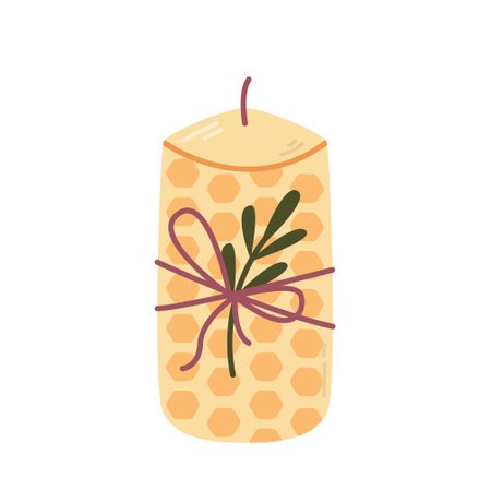 Aroma Candle with honeycomb and twig on white background. Vector flat illustrationのイラスト素材